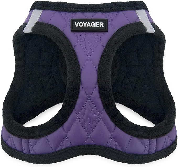 Best Pet Supplies - All Weather Plush, Reflective, No Pull Harness for Small, Medium Dogs, Cats - Secure with Hook & Loop Fastener, Buckle, Double D-Rings - Purple Faux Leather, XL