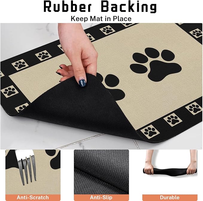 Absorbent Pet Dog Bowl Mat for Food and Water, Pet Cat Food Feeding Mat with Non Slip Rubber Backing, Dog Food Mats for Floors Waterproof, 17"x30"