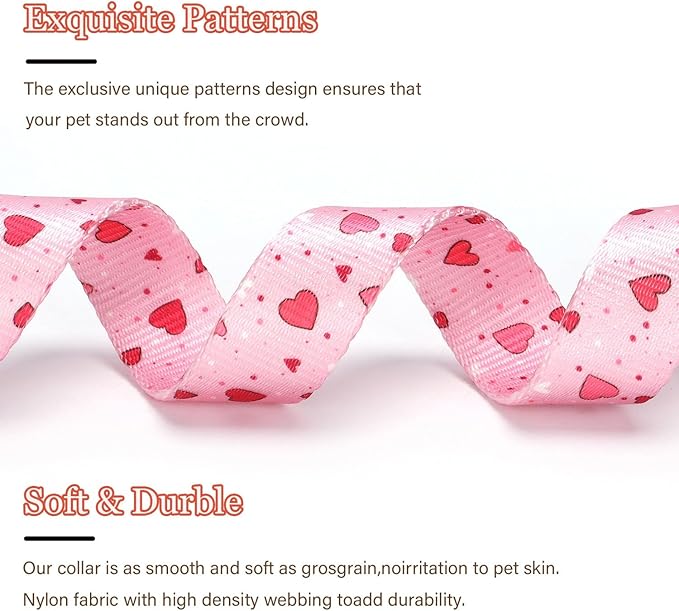 Love Pattern Dog Collar with Buckle Adjustable Safety Nylon Collars for Small Medium Large Dogs, Cute Stylish Girl Boy Christmas Dog Collar(Pink Heart,XL)