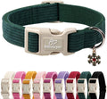 Cute Corduroy Dog Collar - Forest Green Adjustable Dog Collars for Large Dogs 50-80lbs, Fade-Proof with Secure Snap & Little Charm, Christmas Birthday Gift, L