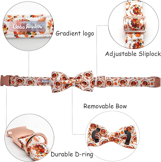 Dog Collar - Thanksgiving Turkey Pet Collar Bowtie Gift Puppy Cute Bow Collar Adjustable Metal Buckle Soft Cute Collars for X-Small Dogs