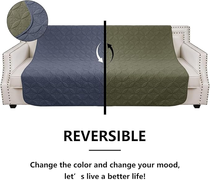 Waterproof Dog Blanket, 82x102 inches Pet Couch Covers for Sofa, Bed Furniture Protector from Dogs Washable and Reversible-Blue+Green