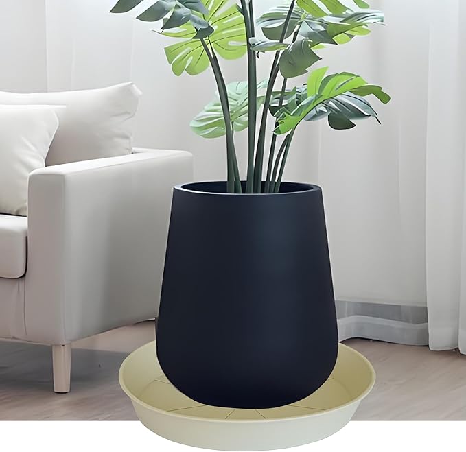 3 Pack of 25 26 inch Plant Saucer (22.7 Inch Base), 4.2" Depth, Large Deep Plastic Flower Planter Water Trays for Indoors Outdoor Bath Bath, Plant Drip Trays for Pot (26", Beige)