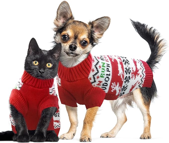 Dog Christmas Sweater Xmas Pet Clothes Cute Reindeer Christmas Dog Costume Outfits Holiday Knitwear Puppy Cat Jumpers New Year Gifts for Small Medium Large Dogs(Red Runing Deer,M)