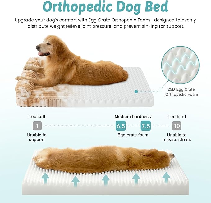 Cute Dog Bed, Faux Rabbit Fur Orthopedic Dog Bed with Sides, Removable Washable Cover & Waterproof Lining, Comfortable Pet Couch for Extra Large Dogs, Tie-Dye Brown (48" L x 35" W x 7.5" Th)