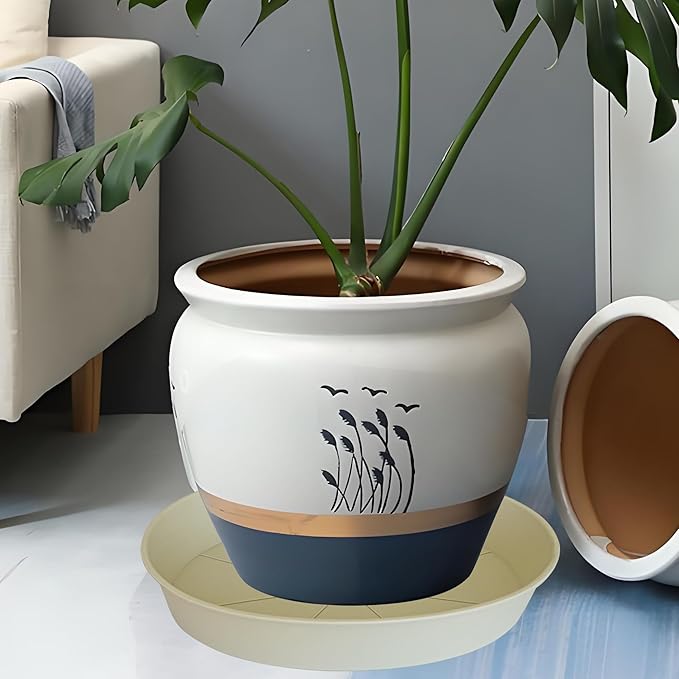 4 Pack of 16 inch Plant Saucer (13.5" Base), Heavy Duty Plant Tray for Pots, Flower Water Trays for Indoors, Bird Bath Bowls, Plant Drip Saucers for Planter 14"/15"/16" (Beige)