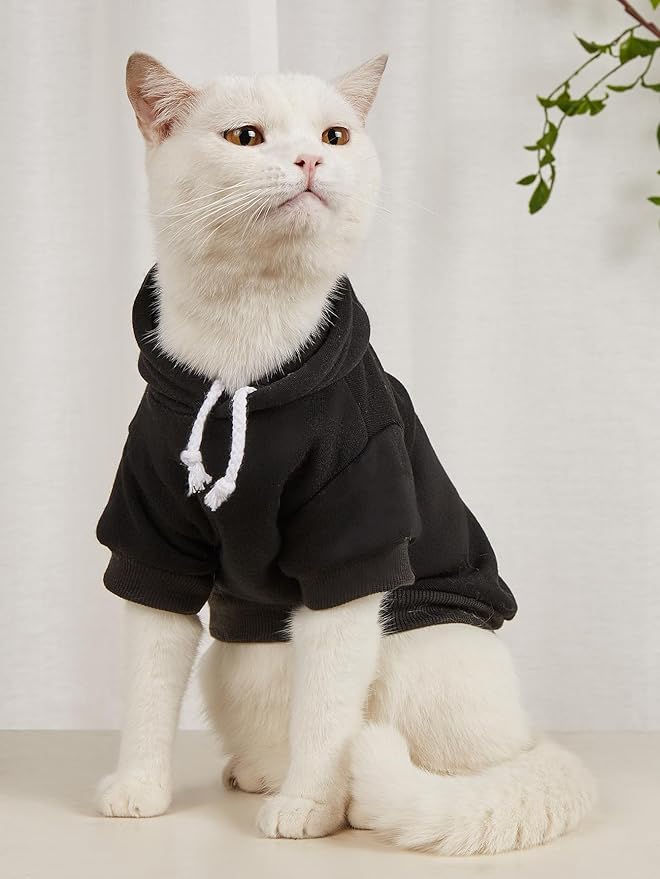 QWINEE Basic Dog Hoodie Sweatshirt Puppy Sweater Warm Cat Costumes Pet Clothes for Chihuahua Puppy Kitten Small Medium Dogs Black and Grey X-Large