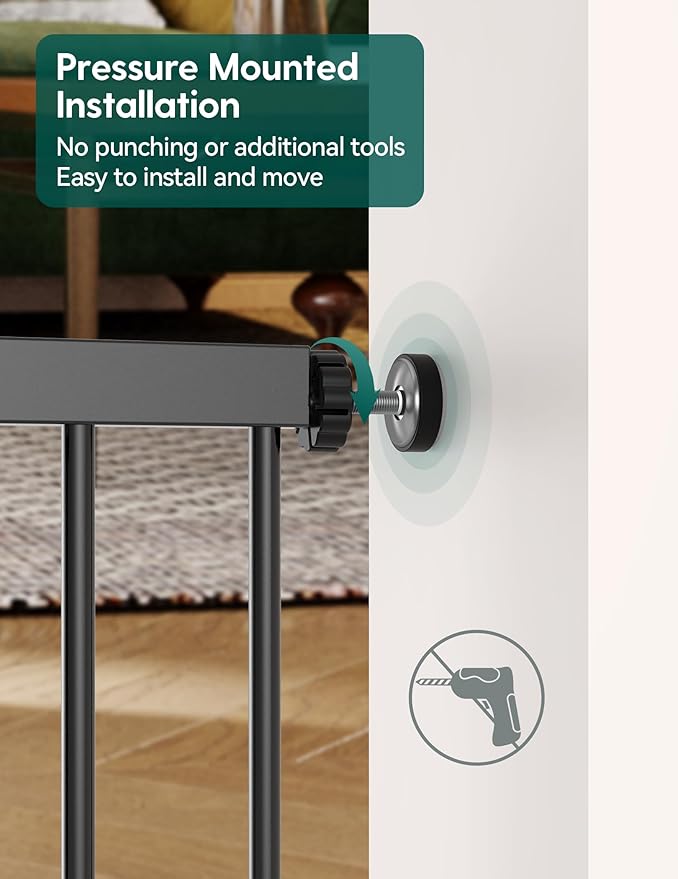Babelio Upgraded Baby Gate with Cat Door, 29-43" Auto Close Durable Dog Gate for Stairs, Doorways and House, Easy Walk Thru Safety Gate with Pet Door Includes 4 Wall Cups, Black