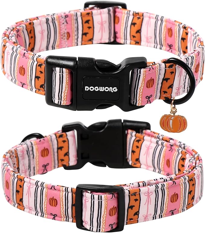 DOGWONG Fall Dog Collar- Pink Halloween Dog Collars Adjustable Classic Halloween Dog Collar for Small Medium Large Dogs L