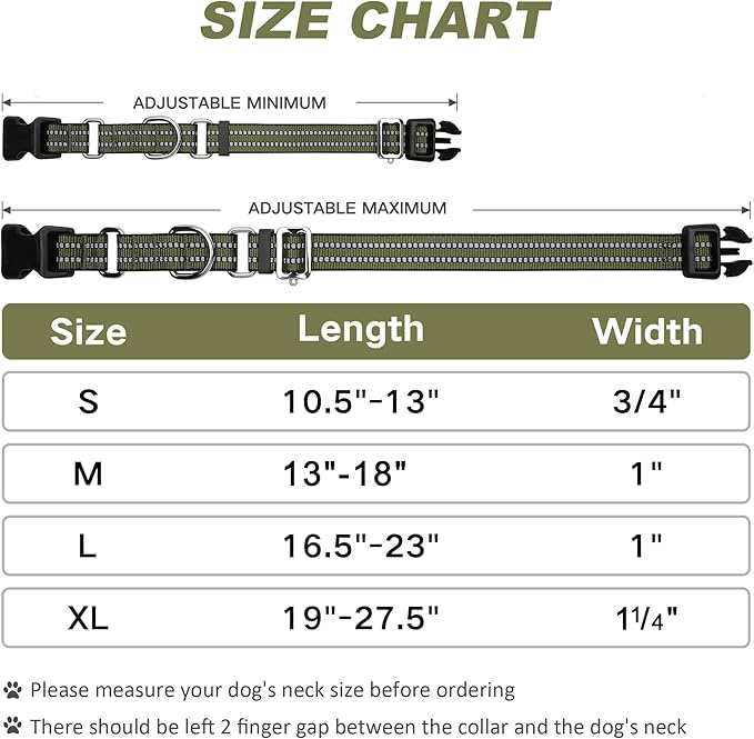 Martingale Dog Collar, Adjustable Nylon Reflective Collar with Quick Release Buckle (Forest Green, Large)