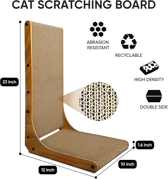AGYM Cat Scratcher, 23 inch L Shape Cat Scratching Pad for Indoor Cats, Durable Sustainable Cardboard Scratcher, Recyclable Vertical Cat Scratch Pad to Protect Furniture, Small