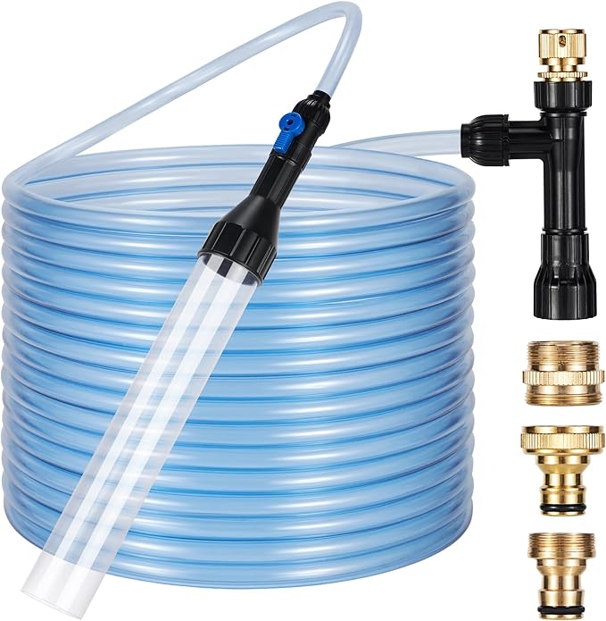 DXOPHIEX Gravel Vacuum for Aquarium Fish Tank Siphon Aquarium Water Changer with Three Metal Faucet Adapter and Long Hose 50 Feet