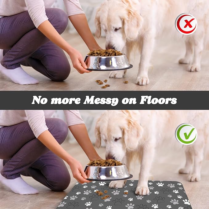 Dog Food Mat, Absorbent Water Bowl Mats Cat Pet Feeding Placemats Dark Gray 16 * 24 inch