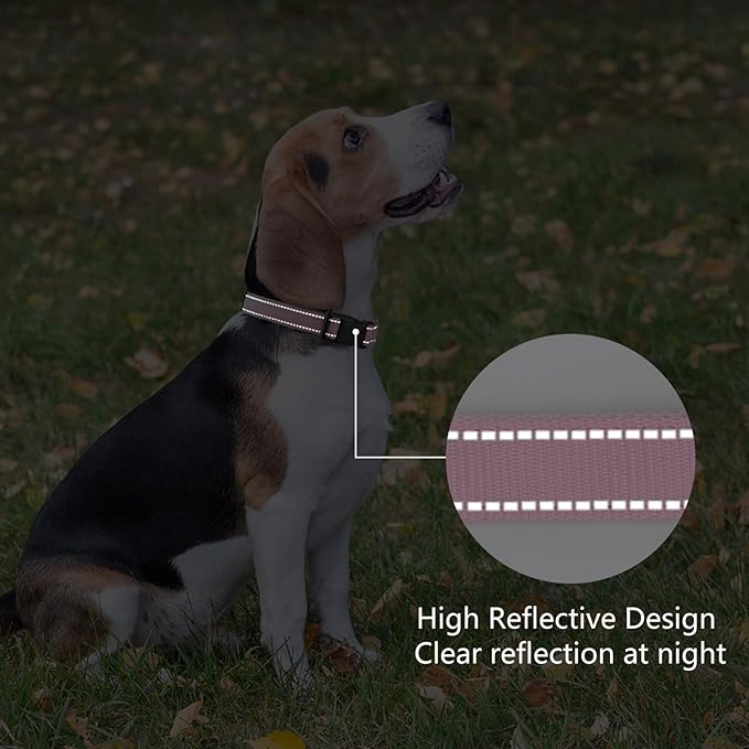 Reflective Dog Collar Padded with Soft Neoprene Breathable Quick Release Basic Dog Collars for Large Dogs Pink Girl