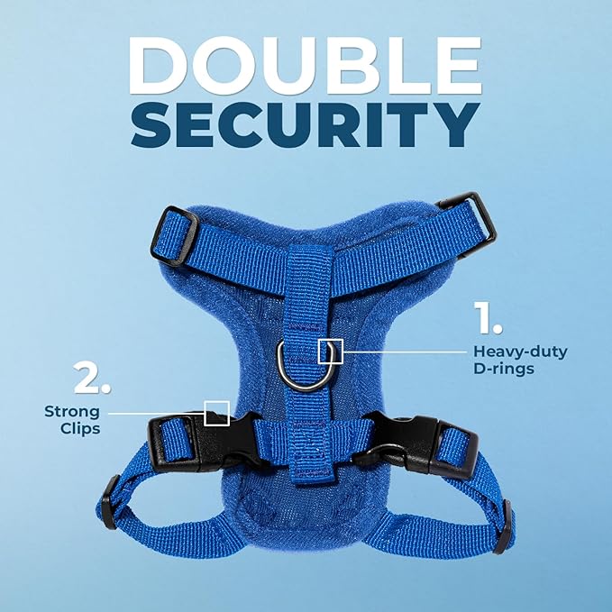 Voyager Escape-Proof Step-in Lock Cat Harness & 5ft Neoprene-Handle Leash Set All-Weather Mesh with Reflective Stitching for Small to Large Cats by Best Pet Supplies, Royal Blue, S