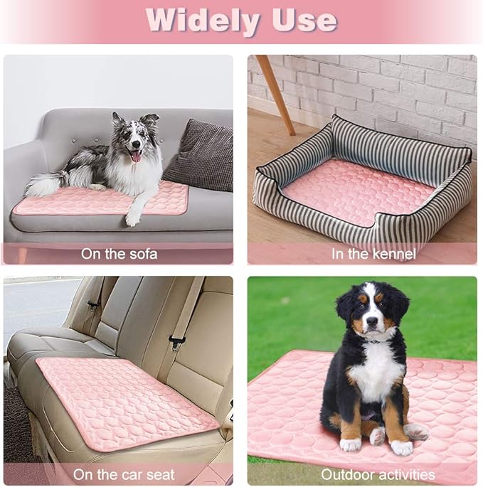 Washable Dog Cooling Mat Ice Silk Cooling Mat for Dogs Pet Self Cooling Pad Blanket Dog Cooling Pad for Indoor & Outdoor Car Seats (Pink, 28x22 in)