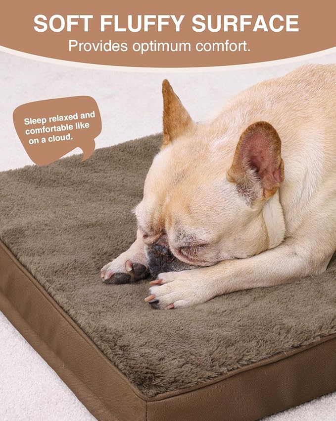 KSIIA Orthopedic Dog Bed Crate Waterproof Pet Mats for Medium Dogs Deluxe Plush Washable Pet Bed with Egg Crate Foam & Removable Cover, 29 x 18 Inch, Brown