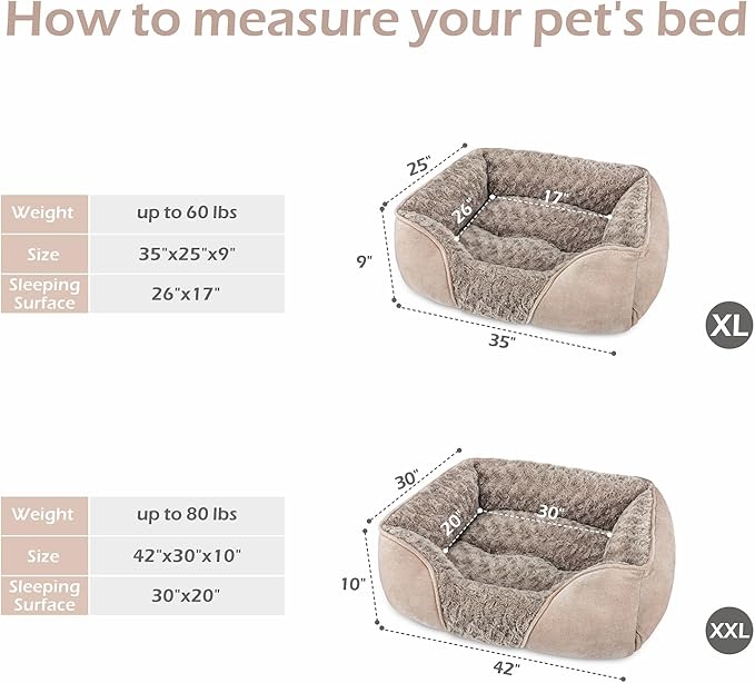 INVENHO X-Large Dog Bed for Large Medium Small Dogs Rectangle Washable Dog Bed, Orthopedic Dog Bed, Soft Calming Sleeping Puppy Bed Durable Pet Cuddler with Anti-Slip Bottom XL(35"x25"x10")