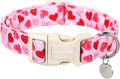 DOGWONG Valentine's Dog Collar - Pink Heart Adjustable Cotton Heart Dog Collar - Perfect for Small to Medium Dogs