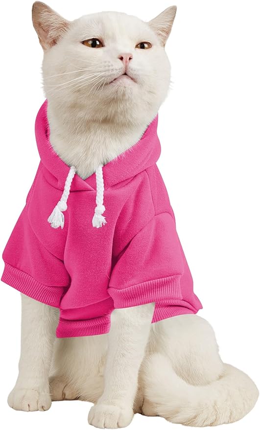 QWINEE Basic Dog Hoodie Sweatshirt Puppy Sweater Warm Cat Costumes Pet Clothes for Chihuahua Puppy Kitten Small Medium Dogs Hot Pink Small