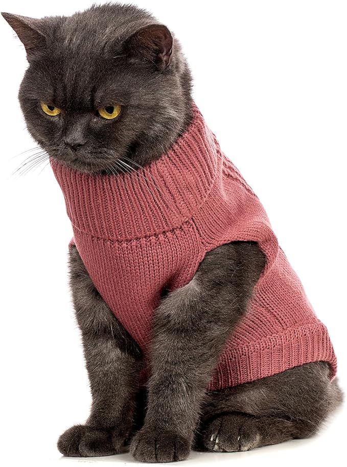 Stretchy Cat Sweater - 17 Colors & 6 Sizes | Snug Winter-Ready Knit for Boy/Girl Cats & Kittens(Maple Leaf Red, Large)