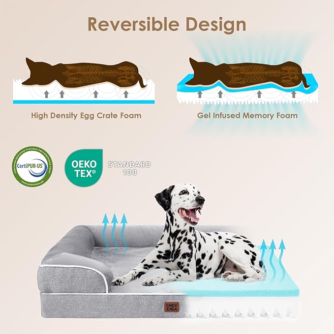 EHEYCIGA Orthopedic Dog Bed for Small Dogs, Waterproof Memory Foam Small Pet Beds with Sides, Non-Slip Bottom and Egg-Crate Foam Medium Dog Couch Bed with Washable Removable Cover, Grey