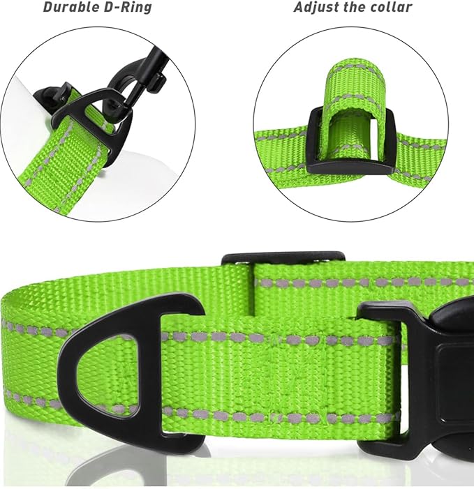 TagME Reflective Nylon Dog Collars, Adjustable Classic Pet Collar with Quick Release Buckle for Small Dogs, Green, 3/4" Width