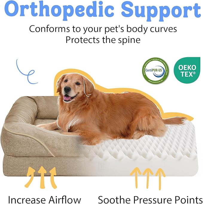 Dog Bed for Medium Large Size Dogs - Memory Foam Soft Pet Couch Sofa with Removable Cover Waterproof Bolster