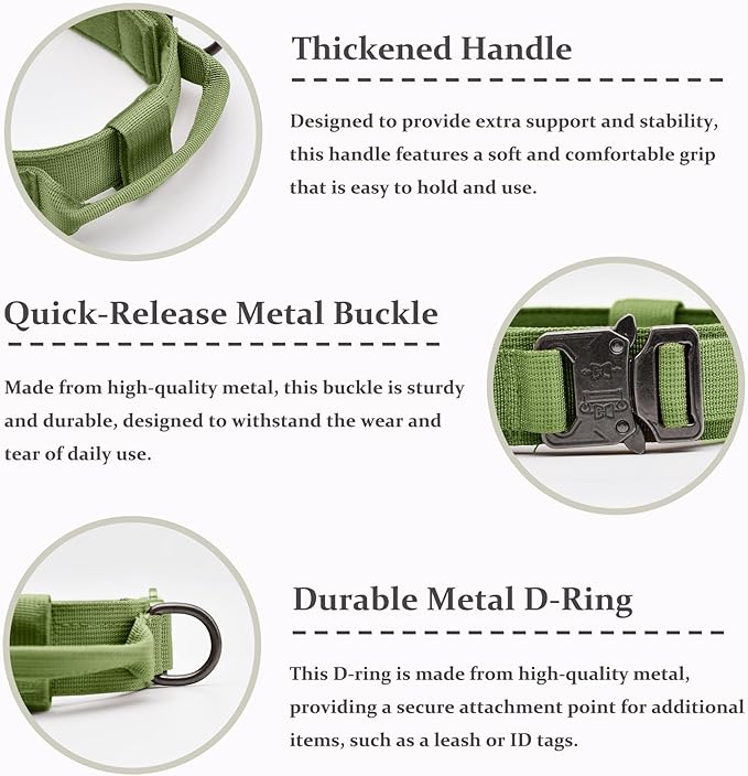 Tactical Dog Collar, Adjustable Military Training Nylon Dog Collar with Control Handle and Heavy Quick-Release Metal Buckle for Small Medium Large Dogs, Green S