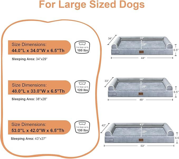 Large Dog Bed Orthopedic Washable: Beds Bolster XL Bed Big XLarge Dogs Memory Foam Sofa Couch Waterproof Removable Cover