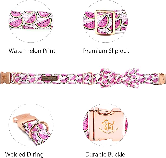 Elegant little tail Dog Collar, Watermelon Print Pet Collar Summer Dog Collar Durable Metal Buckle Dog Collars Cotton Pet Adjustable Dog Collars for X-Small Dogs