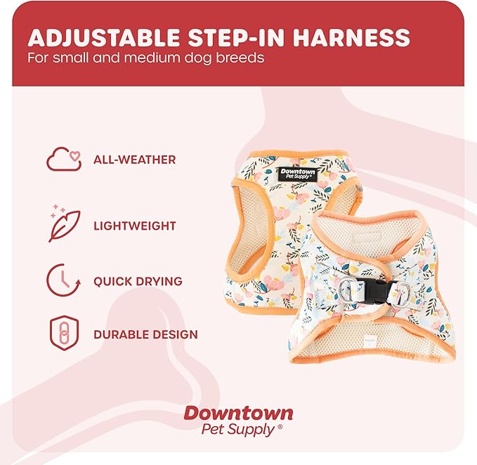 Downtown Pet Supply Step-in Dog Harness – No Pull, Adjustable Padded Mesh with Reflective Trim, Secure Buckle Strap – Comfortable & Breathable Small Dog Harness, Large, Floral