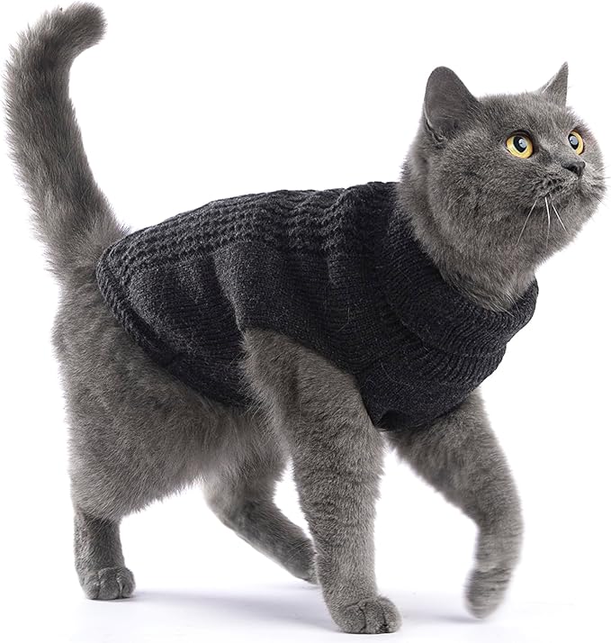 Stretchy Cat Sweater - 17 Colors & 6 Sizes | Snug Winter-Ready Knit for Boy/Girl Cats & Kittens(Dark Gray, Medium)