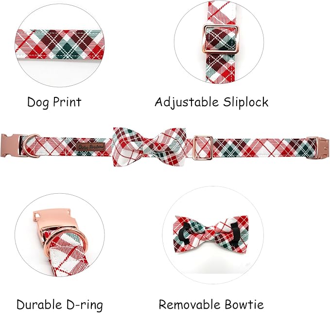 Dog Collar, Christmas Dog Collar Plaid Pet Collar Bow Holiday Bows Girl Boy Puppy Collar Adjustable Pet Collar for Small Dogs