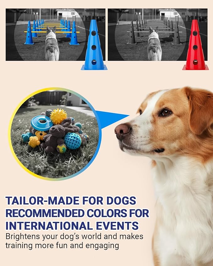 Dog Agility Course Backyard Set, Dog Agility Hurdle Cone Set with Height Adjustable Crossbar for Rehabilitation & Beginners, Dog Agility Equipment for Dog Obstacle Course - 18 Inch