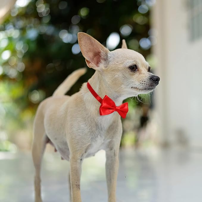 Black and Red Bow Tie for Dogs, KOOLMOX Red and Black Dog Bow with Adjustbale Dog Collar for Medium and Large Dogs Cats Pets Wedding Birthday Party Holiday New Year Cosutmes