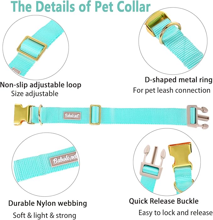 Nylon Dog Collar - Adjustable Lake Blue Soft Webbing Dog Collars for Small Medium Large Dogs Boy Girl Puppy Collar with Safety Metal Buckle S
