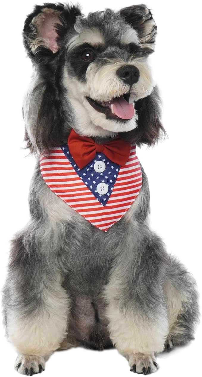 FUAMEY Dog Tuxedo American Flag for Small Dogs,Dog Formal Suit Dogs Attire Pet Bow Tie Puppy Party Costumes Cat Tux Outfits Pets Bandana Cosplay Adjustable Bowties 4th of July Independence Day S