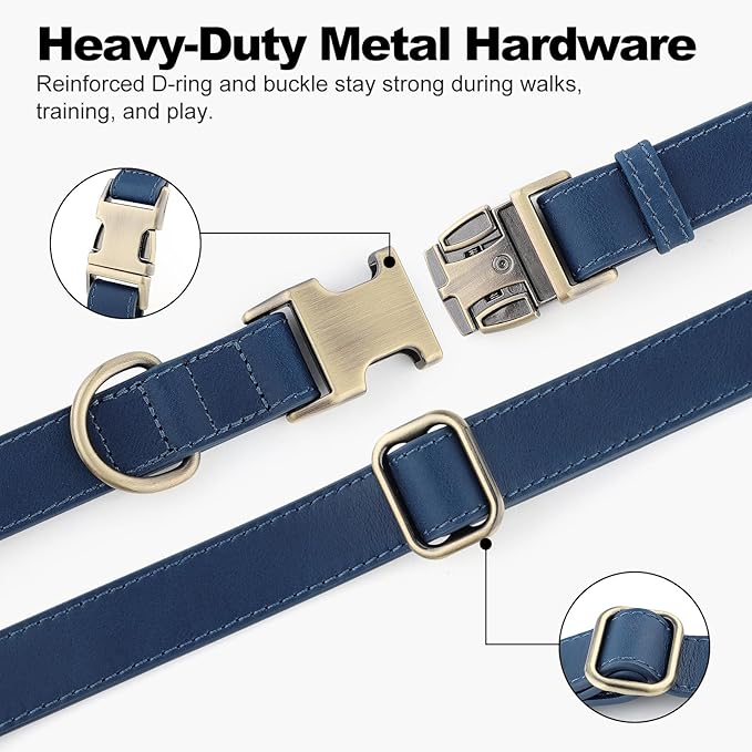 Plutus Pet Genuine Leather Dog Collar – Adjustable Pet Collar with Quick Release Metal Buckle, Soft Real Leather for Small Medium Large Dogs, Heavy Duty & Skin-Friendly (Royal Blue, S)