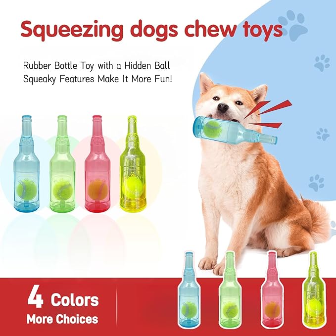 Tennis Ball in Bottle Dog Toy [2025 New Upgrade] Reinforced and Thickened Rubber Bottle Dog Chew Toy with Ball Squeaky Fetch Toy Tough (Green, Medium)