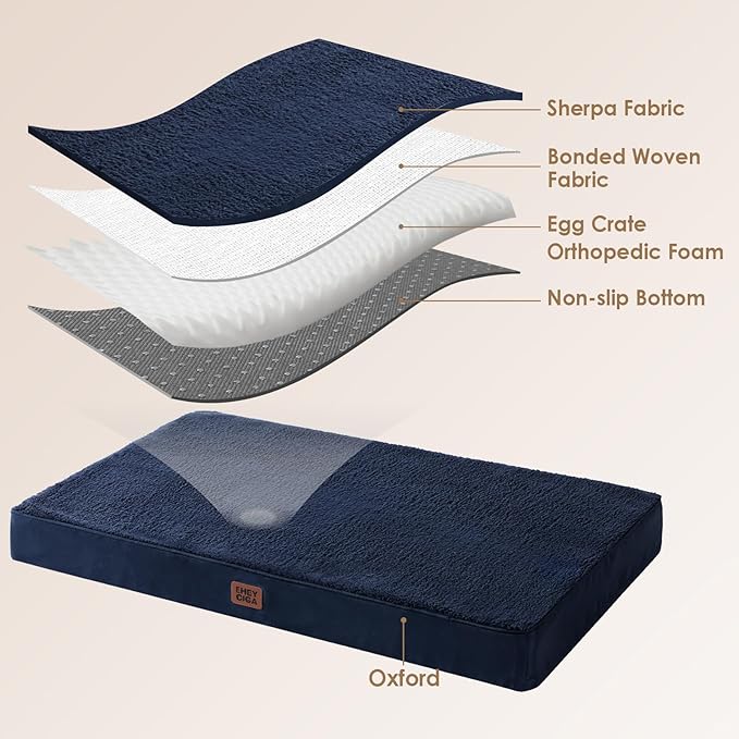 EHEYCIGA Orthopedic XXL Dog Beds for Jumbo Dogs with Removable Washable Cover for Crate, Navy, 47x29