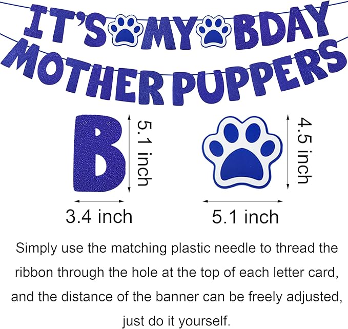Dog Birthday Party Supplies, Multi Sizes Dog Birthday Hat with Numbers Bandana Bow Tie It’s My Bday Mother Puppers Sign Banner for Large X-Large Dogs Pets (X-Large, Blue)