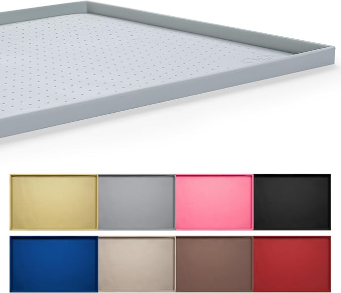 Hubulk Dog Feeding Mat,100% Waterproof Food Grade Silicone Pet Food and Water Bowl Placemat,Dishwasher, High Raised Edge to Prevent Spills,Nonslip Tray to Stop Messes on Floor（28"x18"x0.8", Mist）