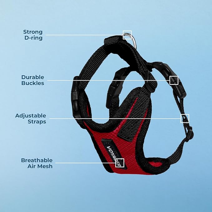 Voyager Step-in Pet Harness - All Weather Mesh, Adjustable Step in Harness for Cats and Dogs by Best Pet Supplies - Red/Black Trim, L