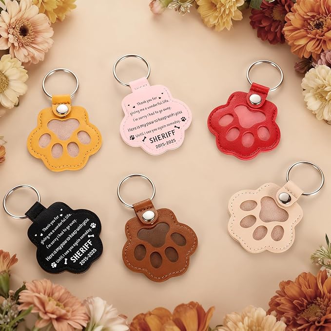 Eunigem Personalized Pet Hair Keychain for Dogs Cats-Custom Paw Keychains for Dog Hair-Shaped Leather Keychain,Pet Memorial Gifts Remembrance Accessory Refillable Keepsake for Bag or Key (Color-7)