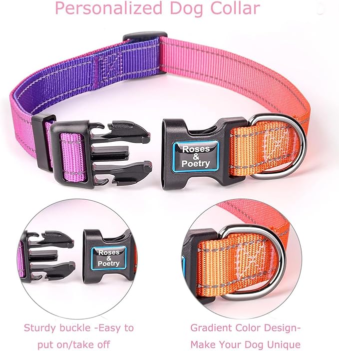 Roses&Poetry Reflective Dog Collar with Gradient Mistyrose, Adjustable Durable Pet Collars for Small Medium Large Dogs (Mistyrose-M)