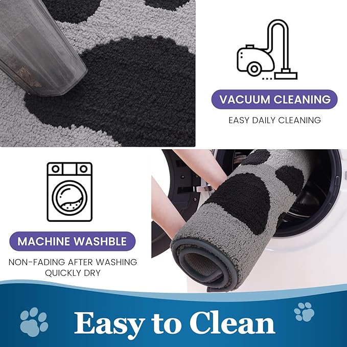Buganda Dog Door Mat for Muddy Paws, Absorbent Dirt Trapper Washable Indoor Doormats, Non Slip Low-Profile Mud Mat for Dogs, Front Entrance Doormat for Inside Floor (70x24 Inches, Grey)