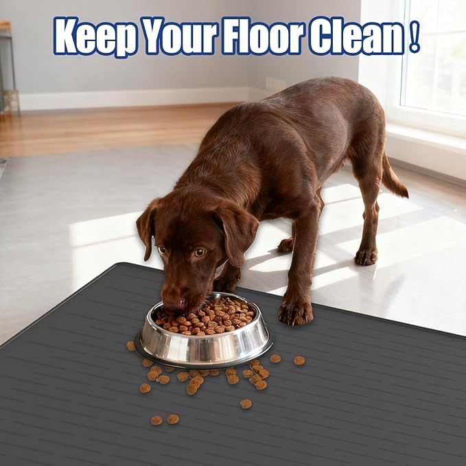 31.8"x23.8" Extra Large Pet Food Mat, Silicone Dog Mats for Food and Water, XL Nonslip Pet Feeding Mats for Floors,Dog Cat Bowl Mat with Raised Edges, Lake Blue