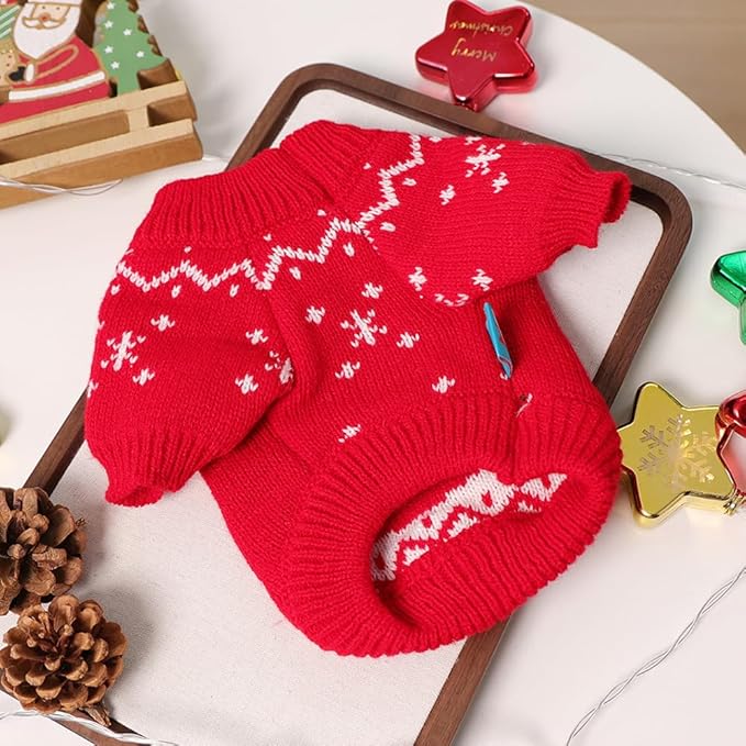 Christmas Dog Outfit Red Puppy Sweater for Small Dogs Girl Boy Elk Snowflake Cat Knitwear Reindeer Knitted Pet Clothes Santa Deer Costume for Chihuahua Yorkie Poodle (Red-2, X-Large)