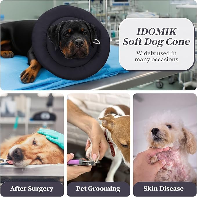 IDOMIK Dog Recovery Collar, Waterproof Soft Dog Cone After Surgery, Comfy Protective Elizabethan Collar Alternative for Dogs Cats, Adjustable Pet Neck Donut Cone Anti-Licking Biting Wounds,Grey,XL